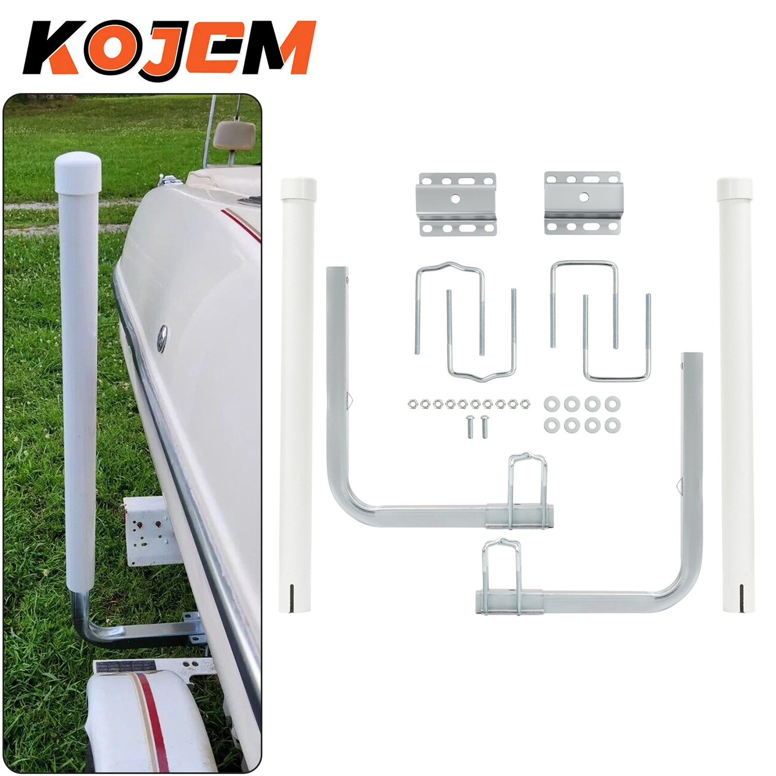 Pair Adjustable 40/48 in Zinc-Plated Boat Trailer Guide On Post PVC Poles White