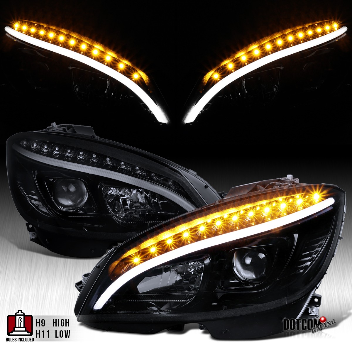 Fit 2008-2011 Benz W204 C300 C350 Black Smoke Projector Headlights LED Signal Fit 2008-2011 Benz W204 C300 C350 Black Smoke Projector Headlights LED Signal
