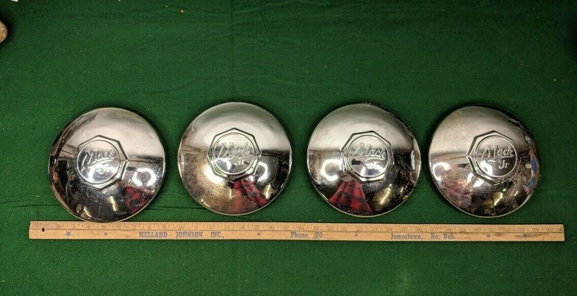 1936, 1937, 1938 Mack Jr. Hubcaps Hub Caps Octagon Set of Four OEM