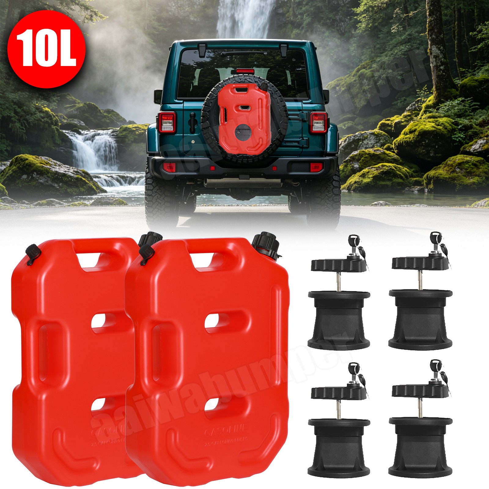 2x Red 10L 2.6 Gallon Fuel Can Gas Tank w/ Lock Kit For Jeep Offroad SUV ATV UTV 2x Red 10L 2.6 Gallon Fuel Can Gas Tank w/ Lock Kit For Jeep Offroad SUV ATV UTV