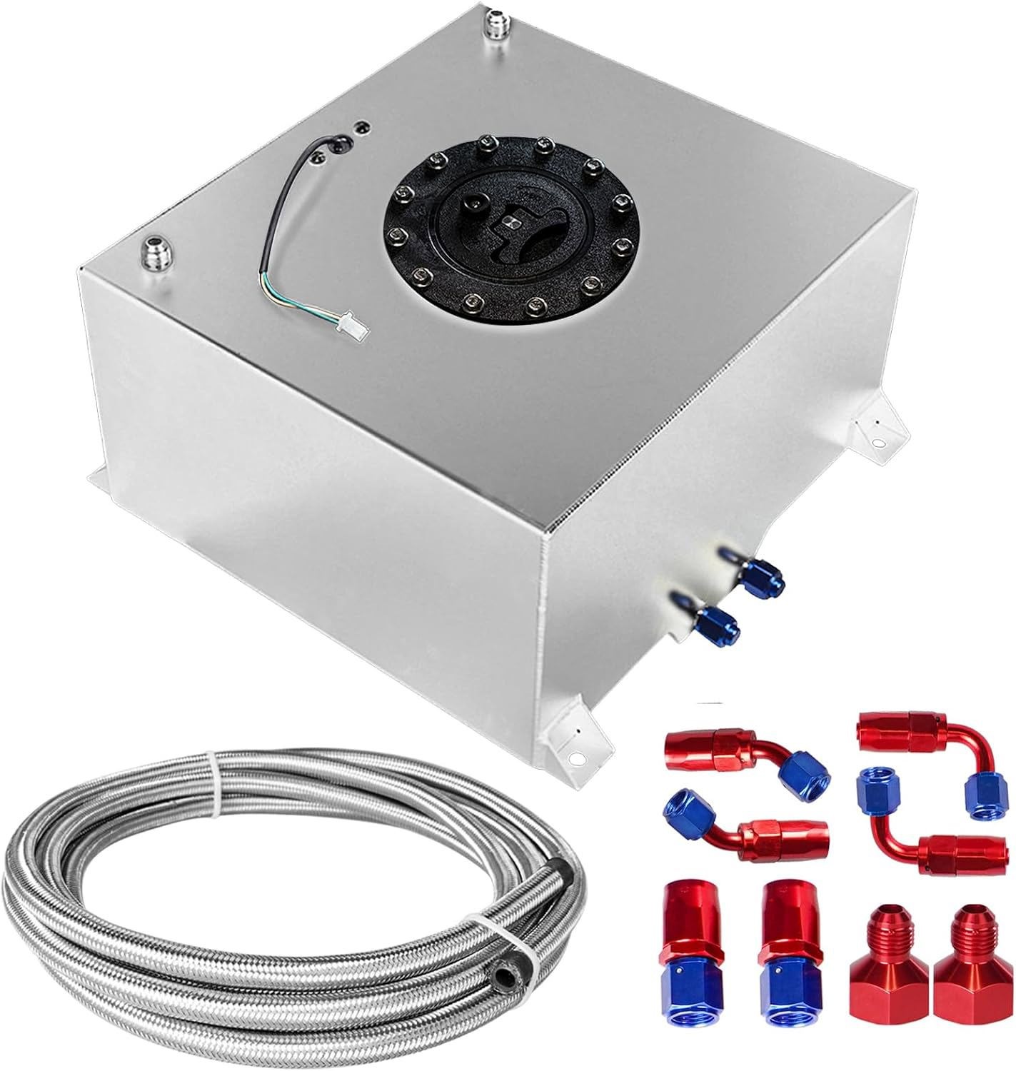 10 Gallon Slive Aluminum Fuel Cell Gas Tank+Cap+Level Sender+Steel Fuel Line Kit