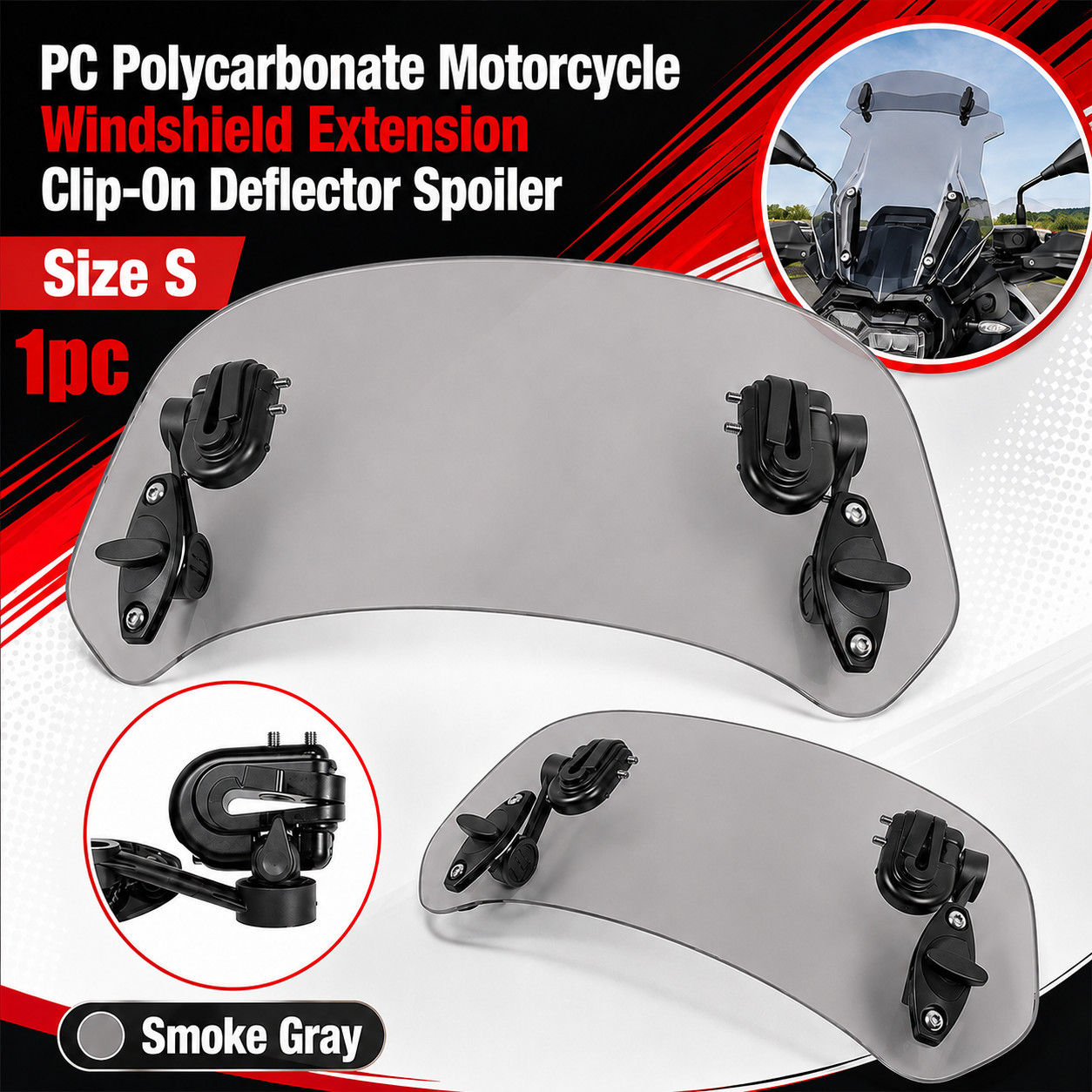 Universal Motorcycle Windshield Wind Screen Deflector Extension Spoiler Clip On