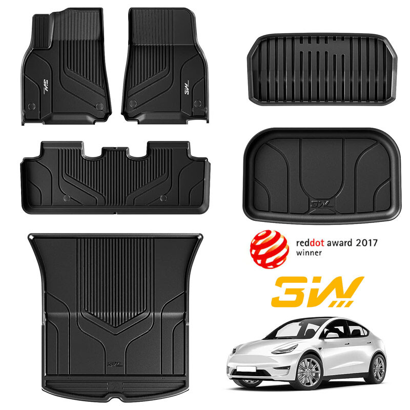 3W Floor Mats & Cargo Liner for Tesla Model Y 2020-2024 TPE All Weather Full Set