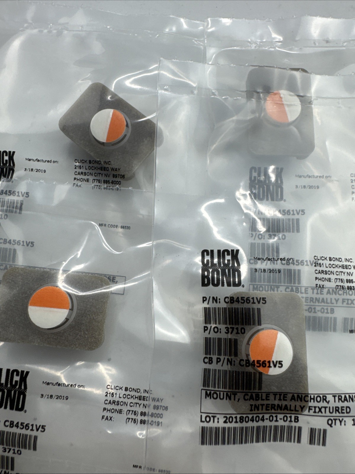 (4) Click Bond CB4561V5 Cable Tie Mount Anchor Transverse Internal Fixture (4) Click Bond CB4561V5 Cable Tie Mount Anchor Transverse Internal Fixture