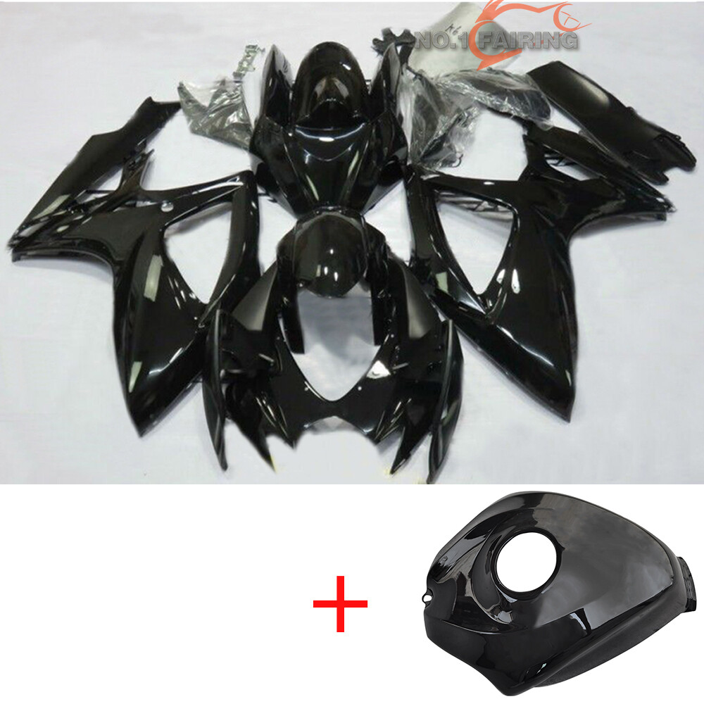 Full Fairing Kit w/ Tank Cover Glossy Black For Suzuki GSXR600/750 2006-2007 ABS