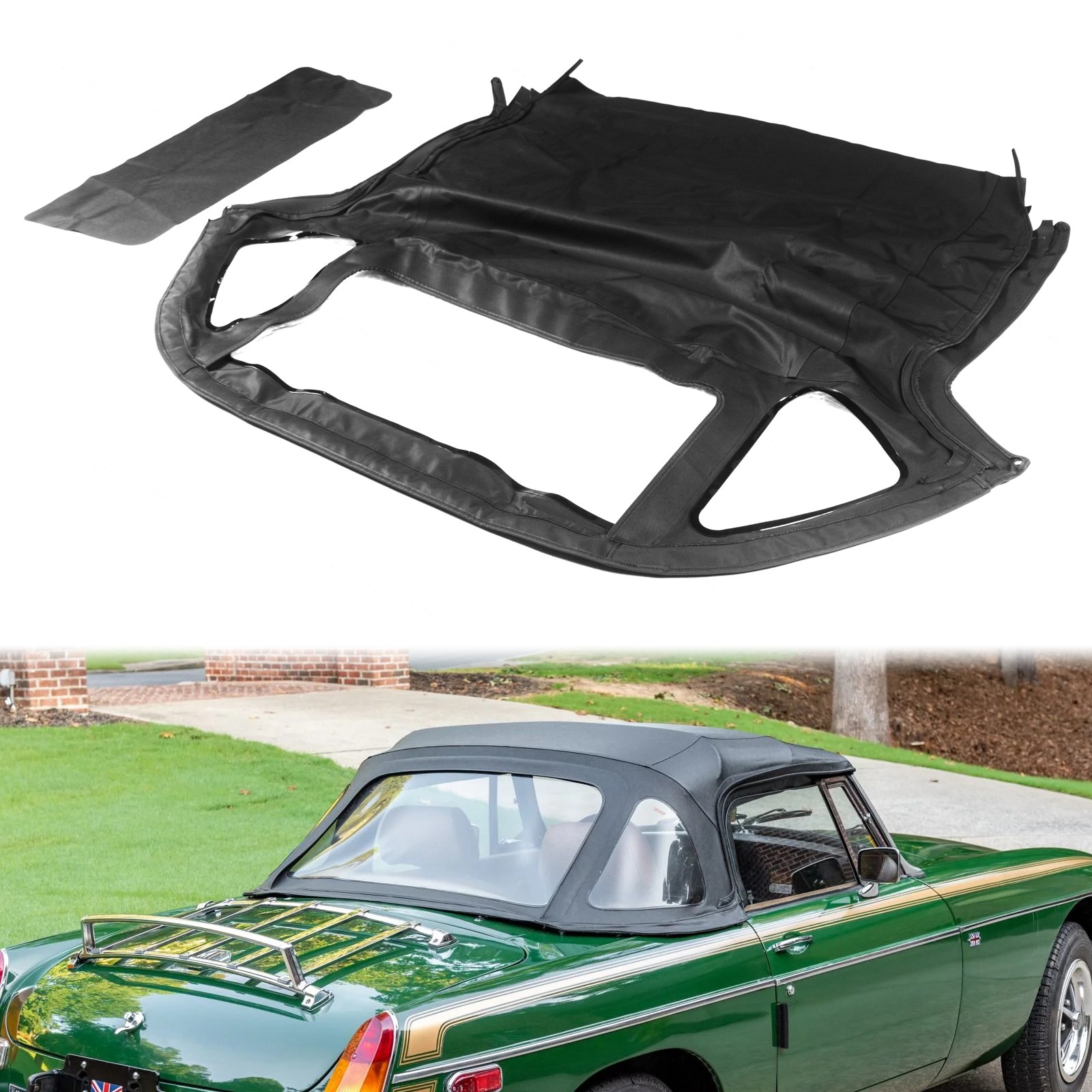 Soft Top w/ 3Pcs Plastic Windows Fit For 1971 1972-1980 MG MGB Black Convertible