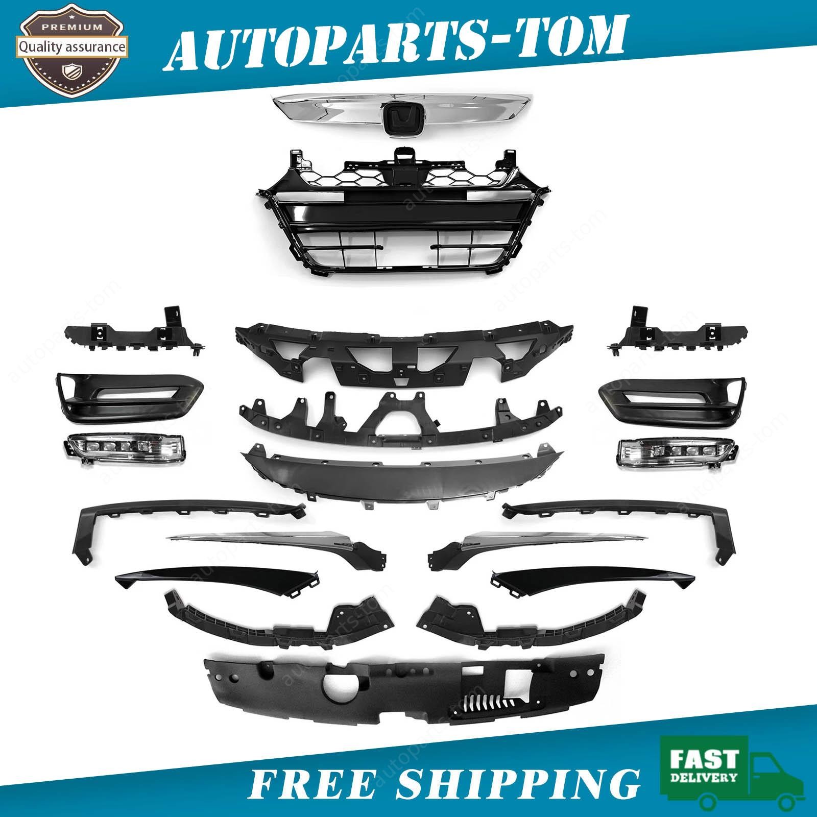 For 2018-2020 Honda Accord Complete Front Bumper Cover Kit W/Grille &Fog Lights