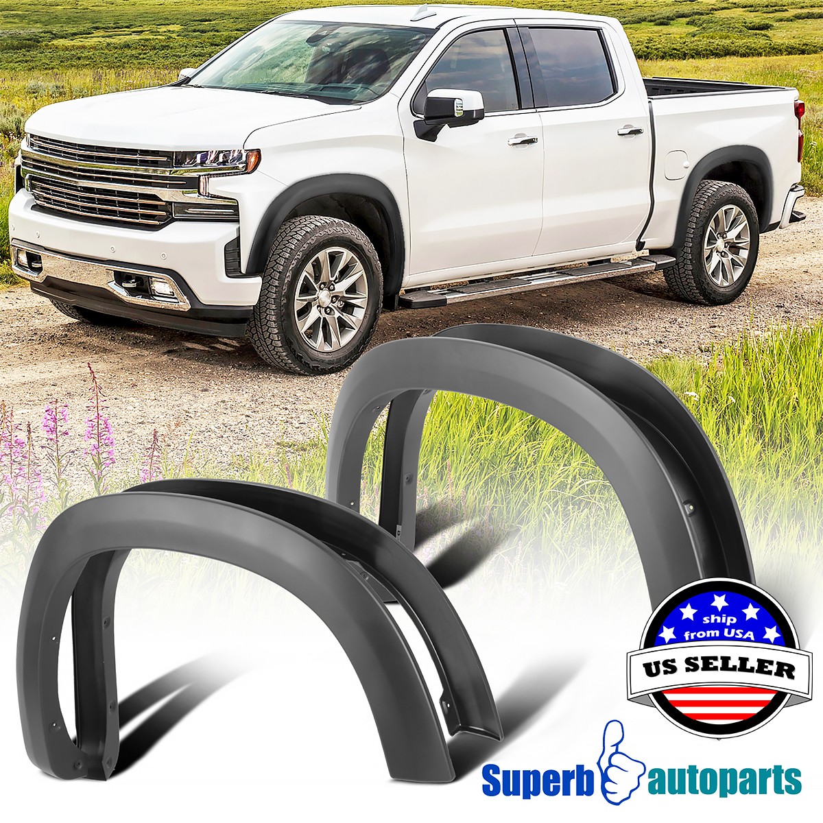 Fits 2019-2026 Silverado 1500 OE Style Smooth Wheel Protectors Fender Flare Fits 2019-2026 Silverado 1500 OE Style Smooth Wheel Protectors Fender Flare
