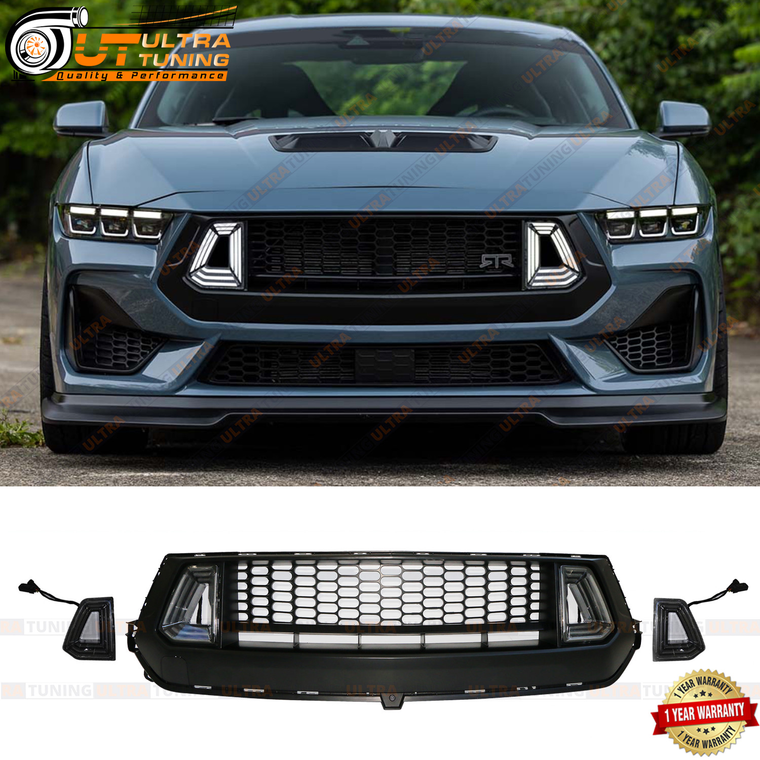 For Ford Mustang 24+ S650 GTD S650 GT Pony Grille W/DRL Front Upper Center LED
