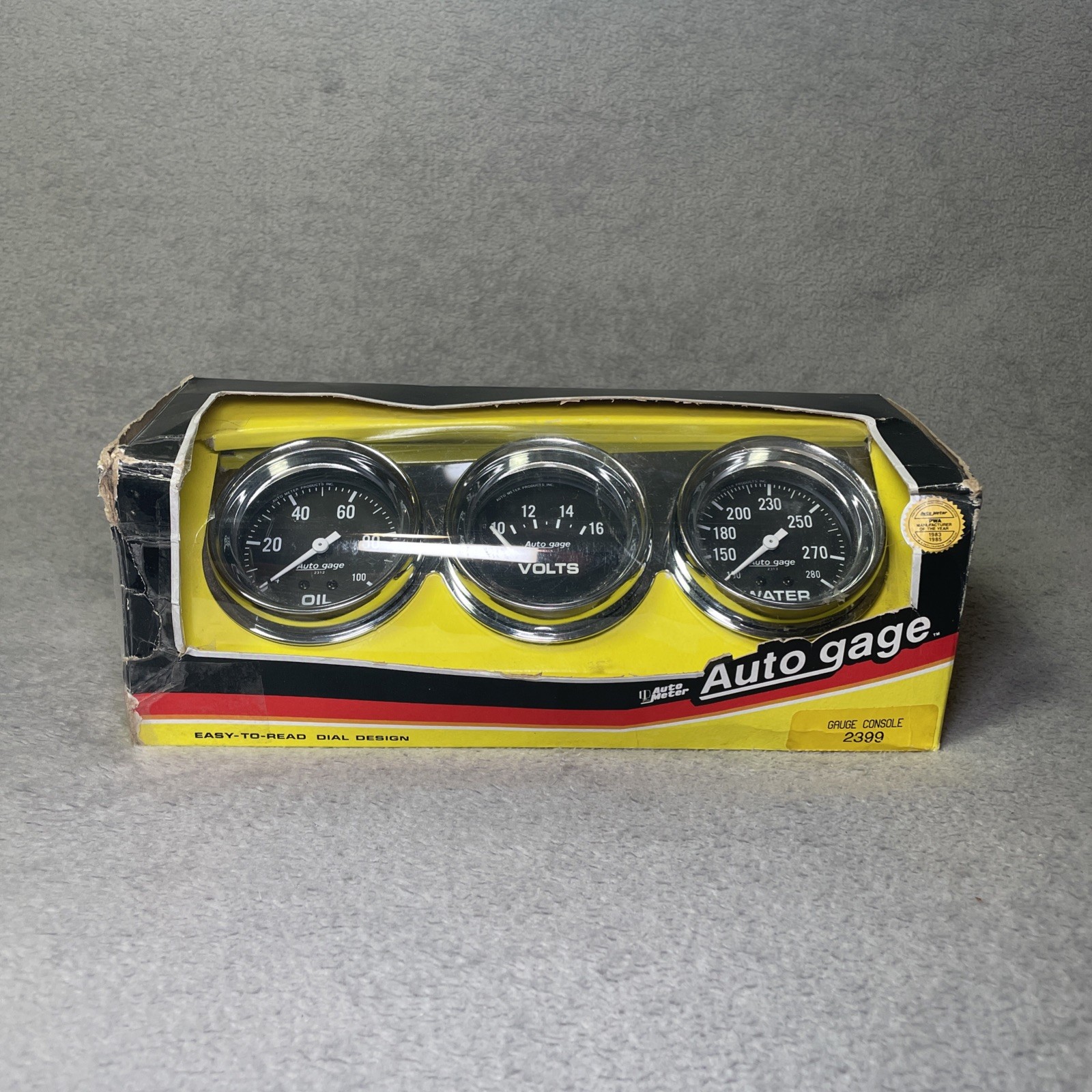 Auto Meter Autogage 2399 Chrome Three Gauge Console Oil Pressure Volt Water Temp