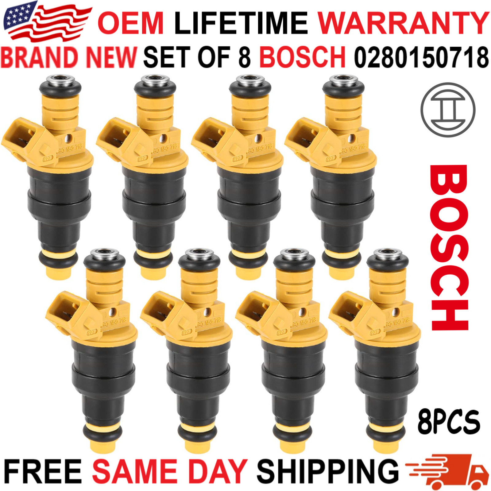 NEW OEM BOSCH x8 Fuel Injectors for 1988-1992 Ford F-250 5.8L V8 #0280150718