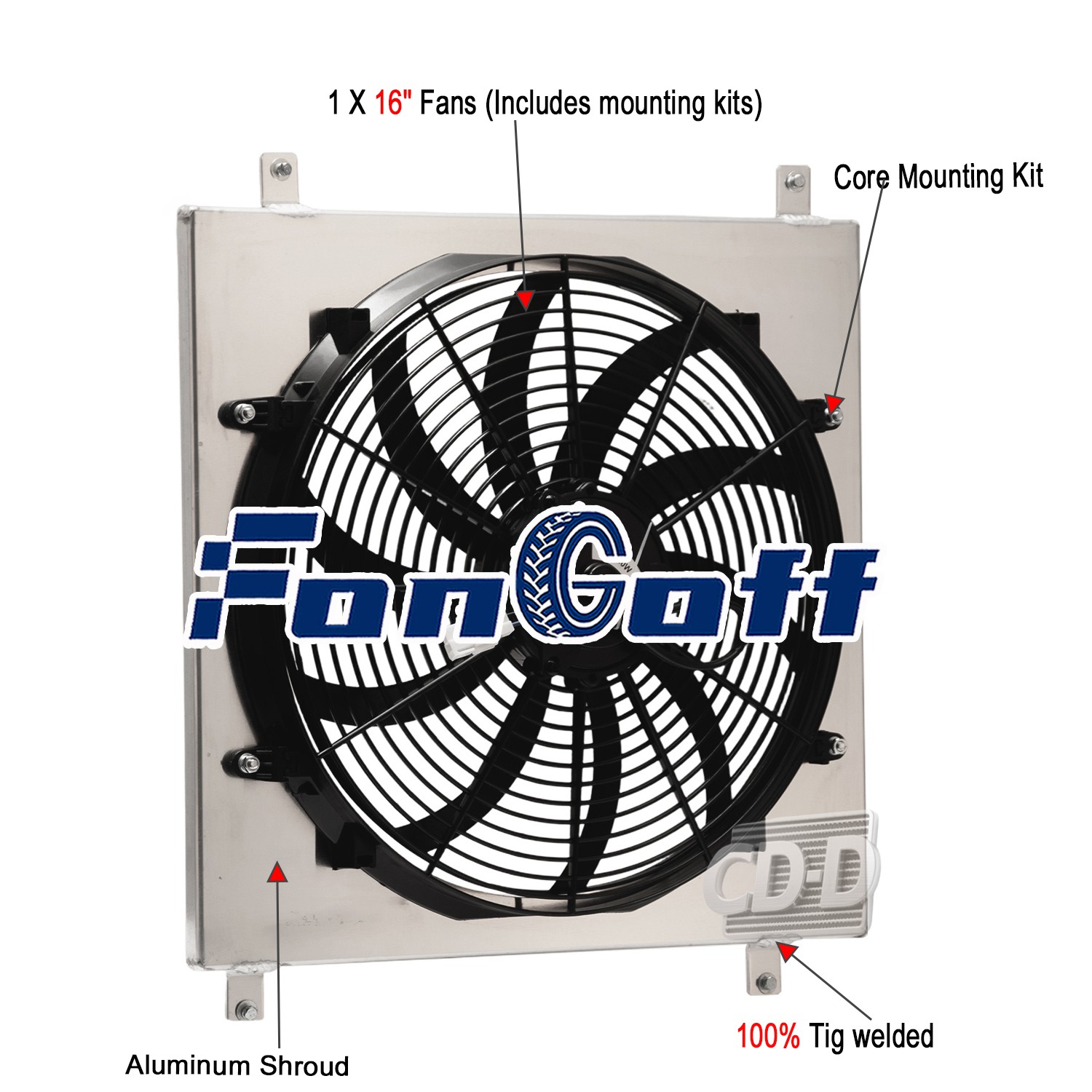 CC522 Aluminum Shroud+16\'\' Electric Fan For 1966-77 Ford Bronco 2.8L 3.3L 5.0L