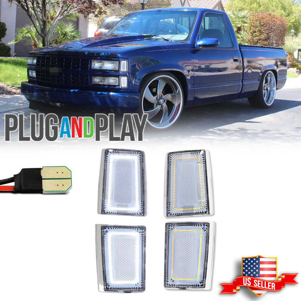 Clear White LED Side Marker Lights For 88-93 C/K 1500 2500 3500 Suburban Blazer