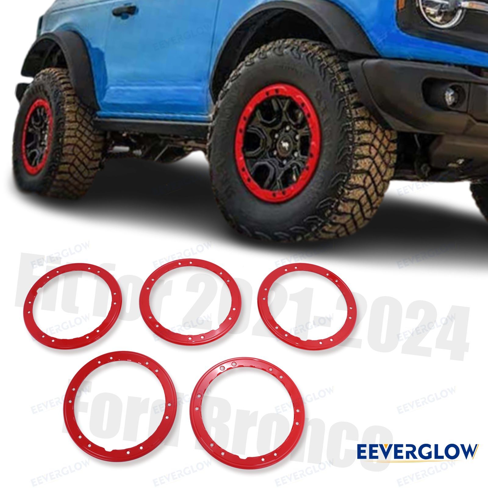 5PCS Bead Lock Wheel Trim Rings Kit For Bronco Sasquatch Badlands 2021-2026 Red
