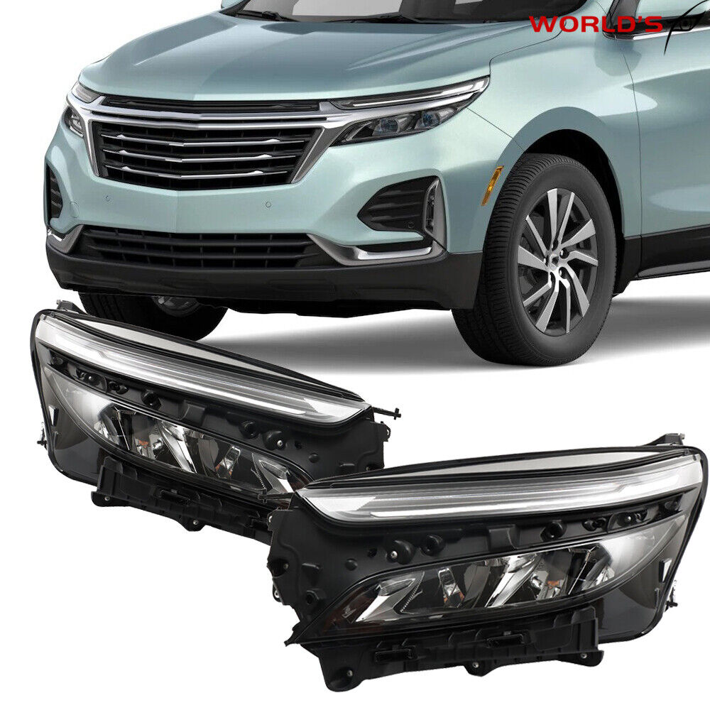 Left+Right Headlight For 2022-2023 Chevy Equinox LT/RS LED Chrome Clear Lens
