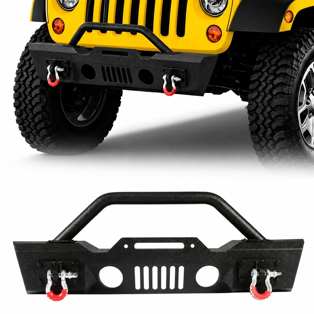 Stubby Steel Front Bumper Fits 2007-2018 Jeep Wrangler JK & JKU w/ Winch Plate