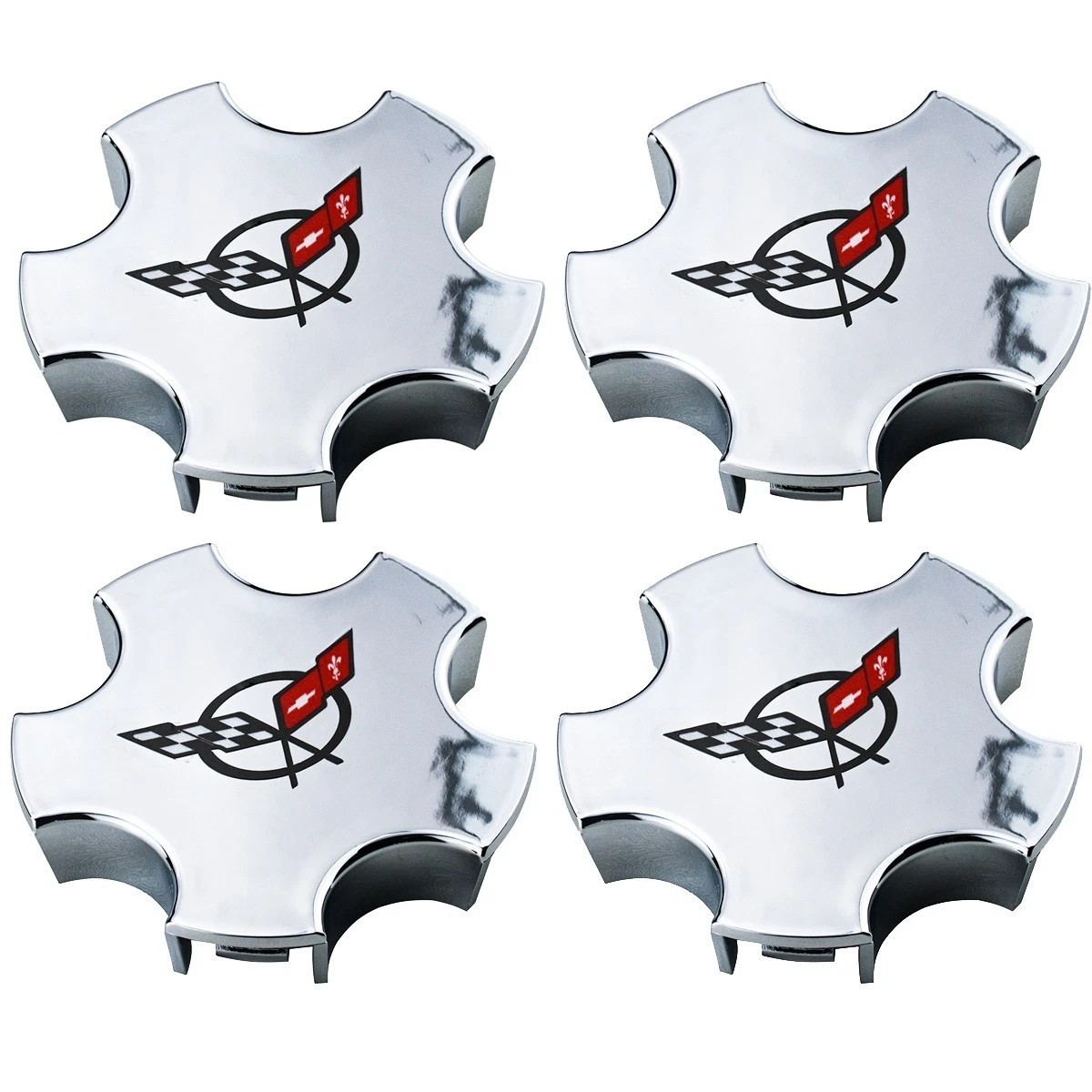 4Pc Fits 2000-2004 C5 Corvette Chrome Wheel Center Caps with Cross Flag Logo 4Pc Fits 2000-2004 C5 Corvette Chrome Wheel Center Caps with Cross Flag Logo