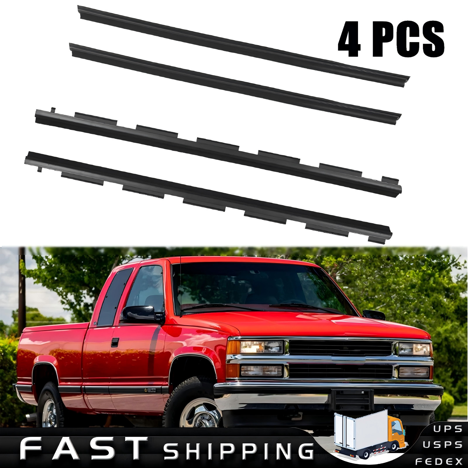 For Chevy Truck Inner & Outer Window Sweep Felt Trim Seal Weatherstrip Kit 4Pcs