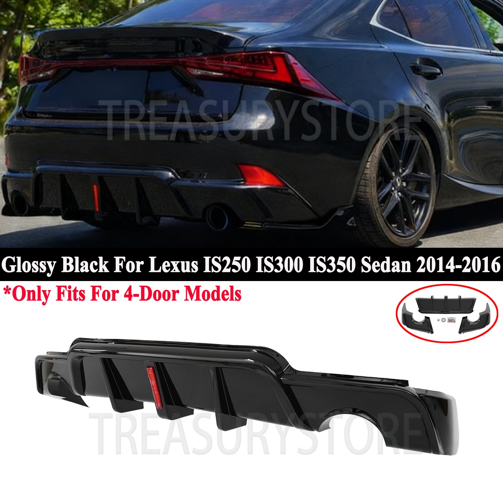 For Lexus IS250 IS350 Sedan 2014-2016 Gloss Black Rear Bumper Lip Diffuser W/LED For Lexus IS250 IS350 Sedan 2014-2016 Gloss Black Rear Bumper Lip Diffuser W/LED