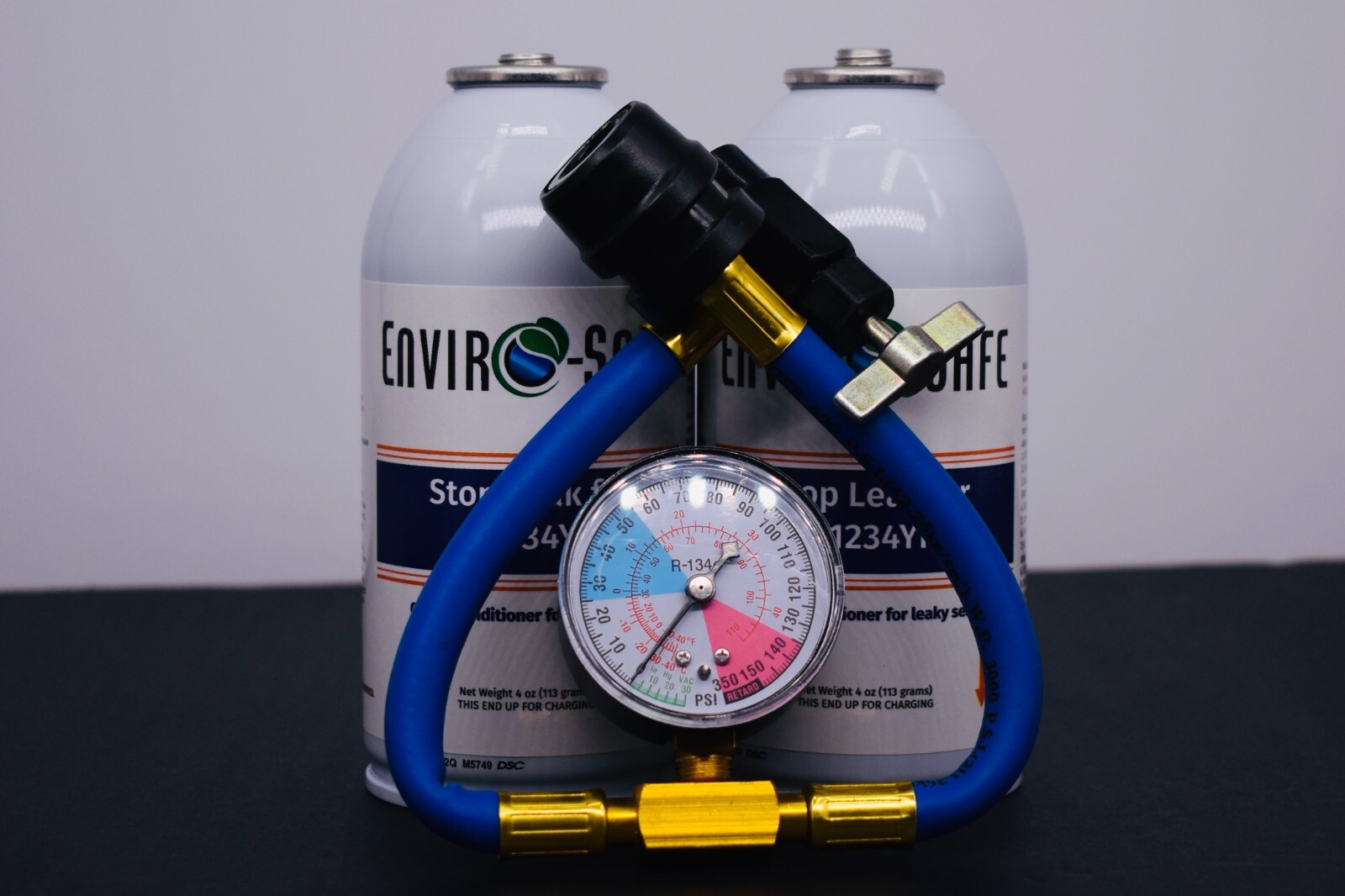 Enviro-Safe Stopleak for R1234YF, 2 cans and Economy Gauge, Stop Leaks Now Enviro-Safe Stopleak for R1234YF, 2 cans and Economy Gauge, Stop Leaks Now