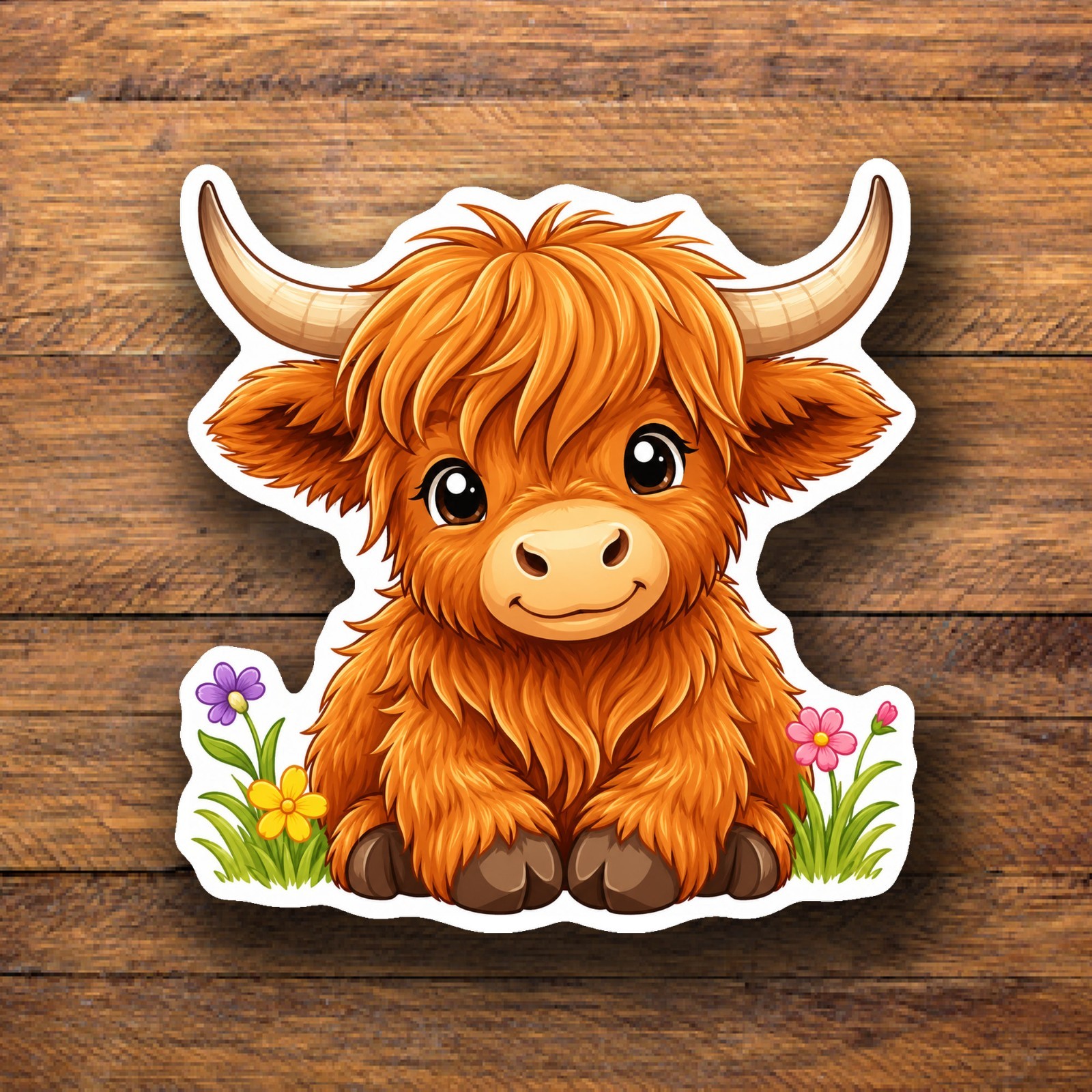 Cute Highland Cow Floral Laptop Waterproof Weatherproof Vinyl Decal Sticker 472