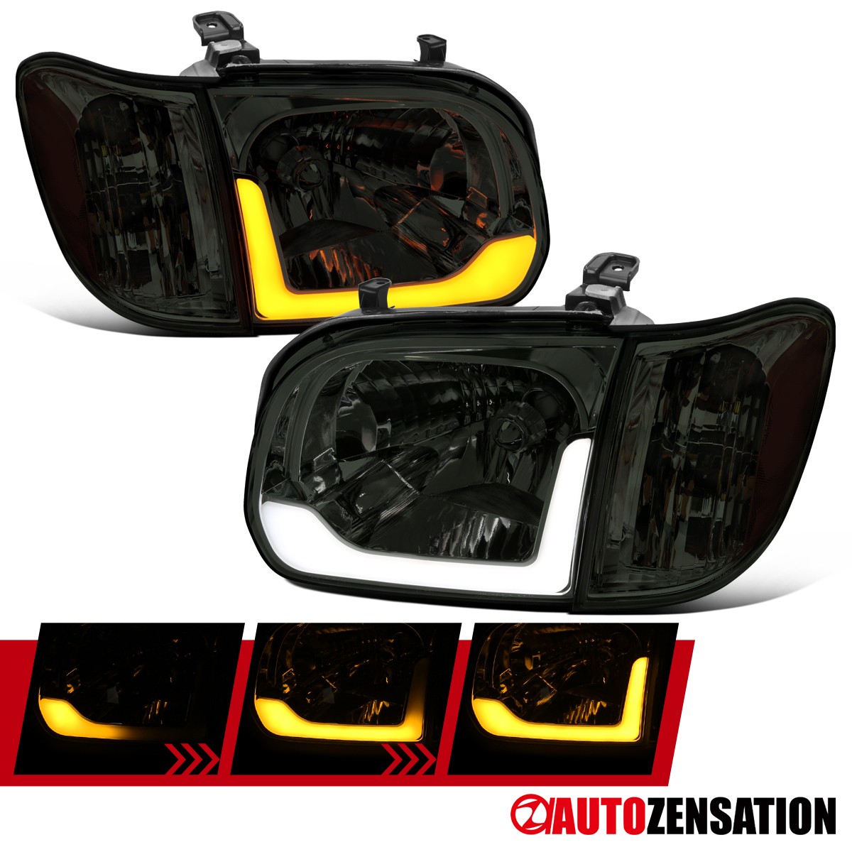 Smoke Fit 2005-2006 Tundra Sequoia Crew Cab LED Sequential Headlights w/ Corner