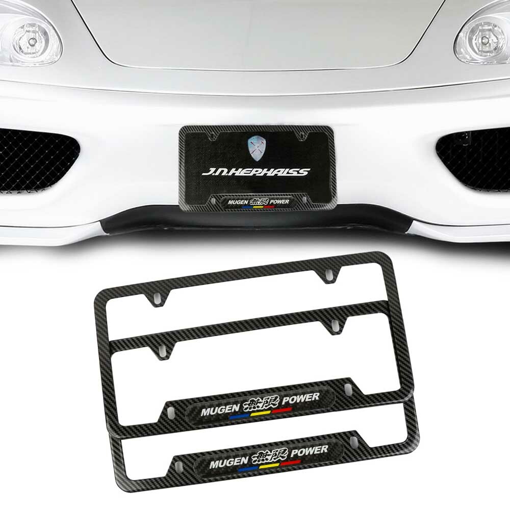 X2 Mugen Carbon Fiber Stainless Steel License Plate Frame Carbon Fiber Emblem 