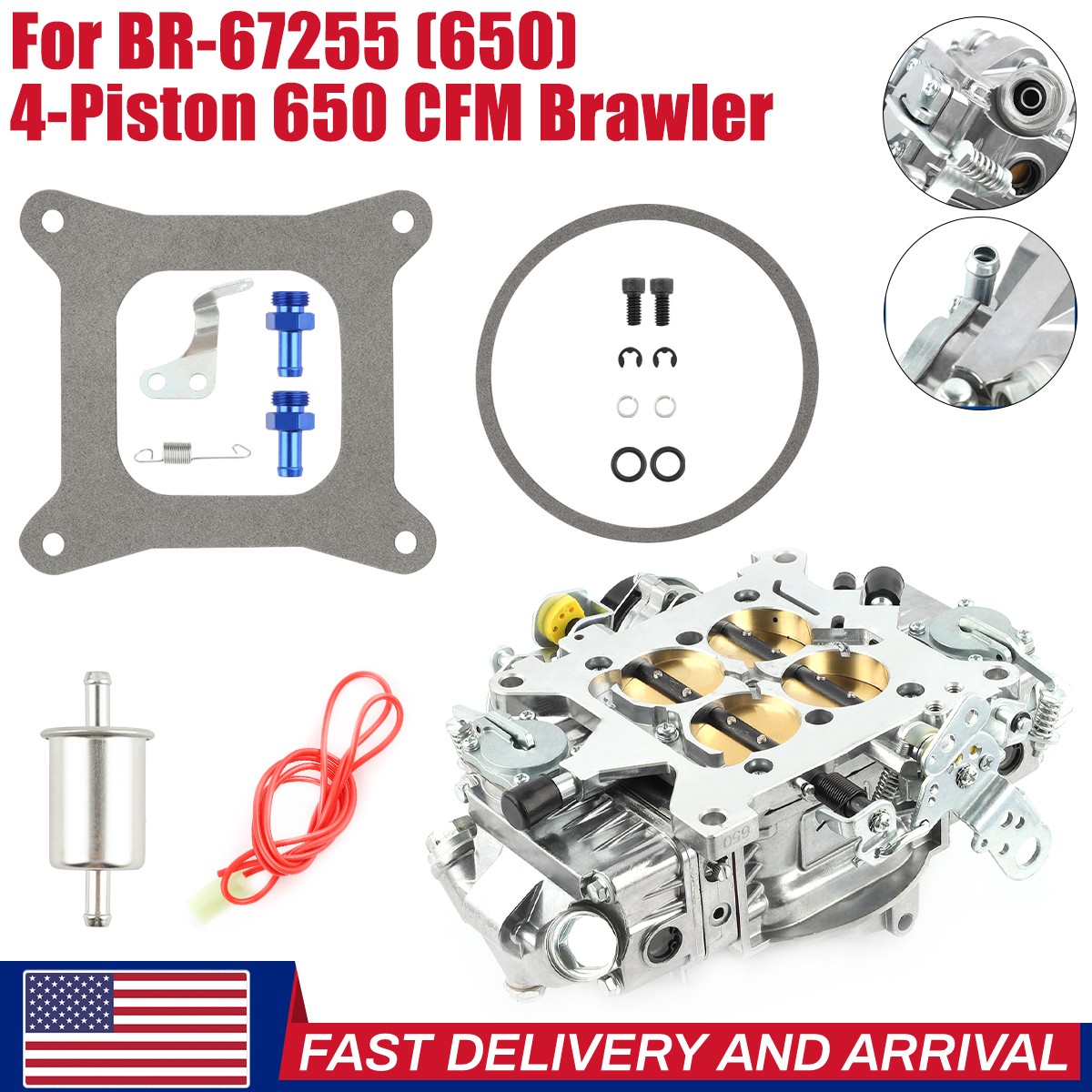 650 CFM 4 BBL Carb Electric Choke Square Bore Fits Chevy 350 Ford 302 351W Dodge 650 CFM 4 BBL Carb Electric Choke Square Bore Fits Chevy 350 Ford 302 351W Dodge