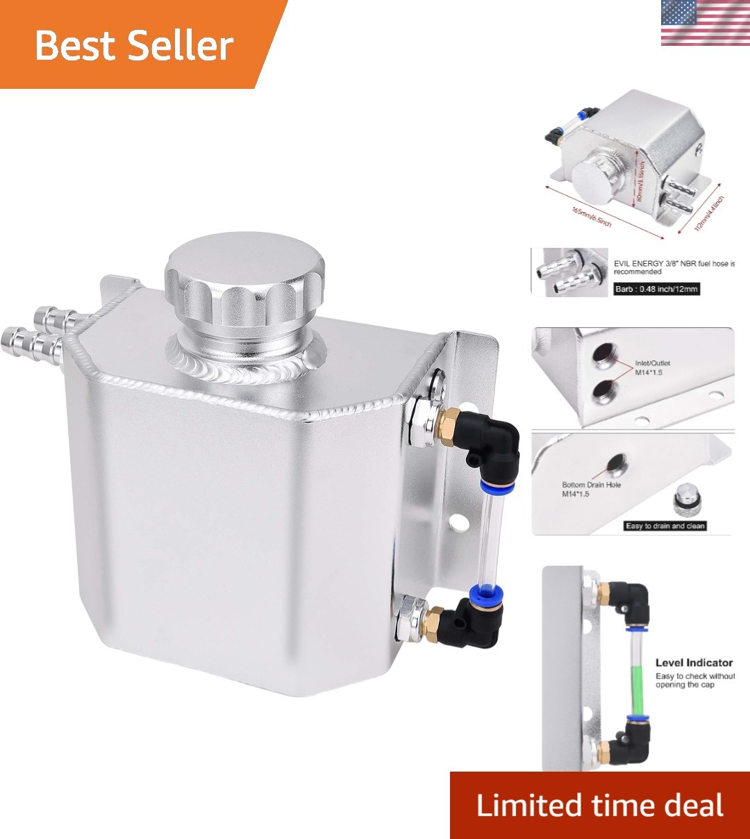Lightweight 1L Aluminum Coolant Overflow Tank with Secure Sealing for Vehicles