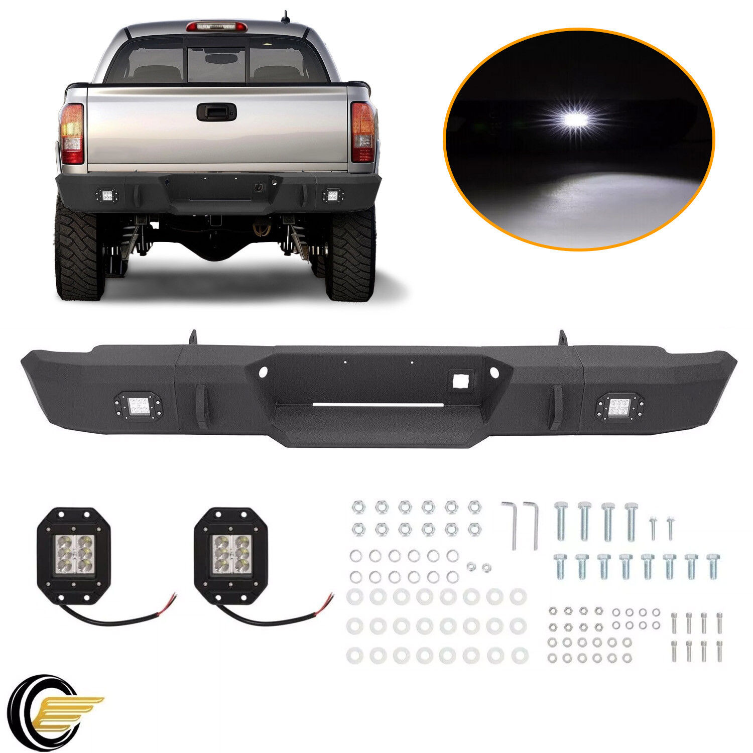 Steel Rear Step Bumper Assembly w/ LED Lights For Chevy Silverado 1500 1999-2006