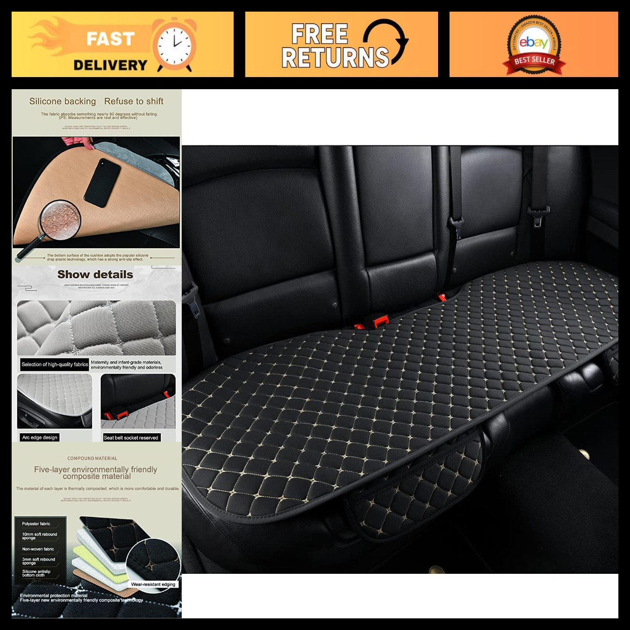 Universal Car Seat Covers - Protective Auto Cushion for Rear Seats, Baby Safe, S Universal Car Seat Covers - Protective Auto Cushion for Rear Seats, Baby Safe, S