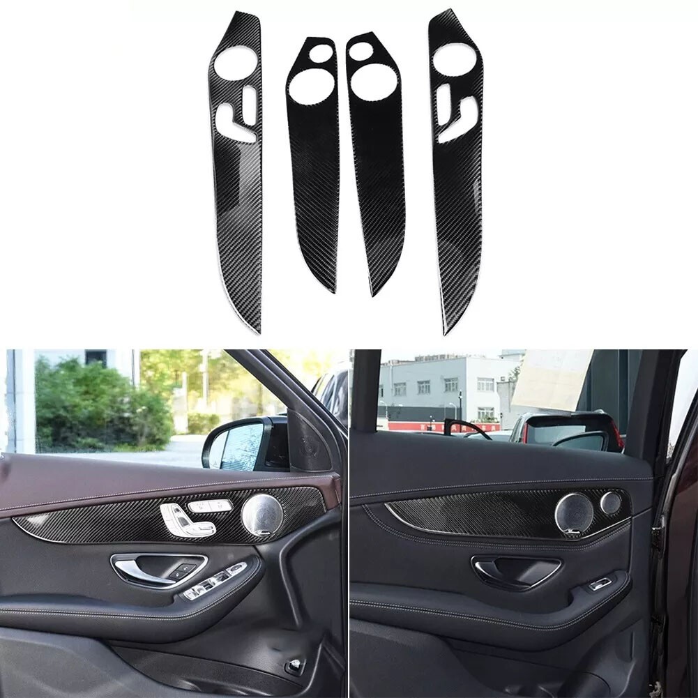 4Pcs Carbon Fiber Inner Door Panel Cover For Benz C Class W205 GLC X253 14-20