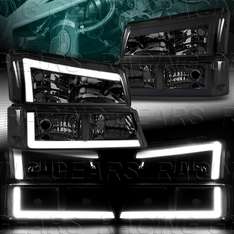 4PC LED BAR SMOKE HEADLIGHTS FIT 03-07 CHEVY SILVERADO 1500 2500 3500 AVALANCHE