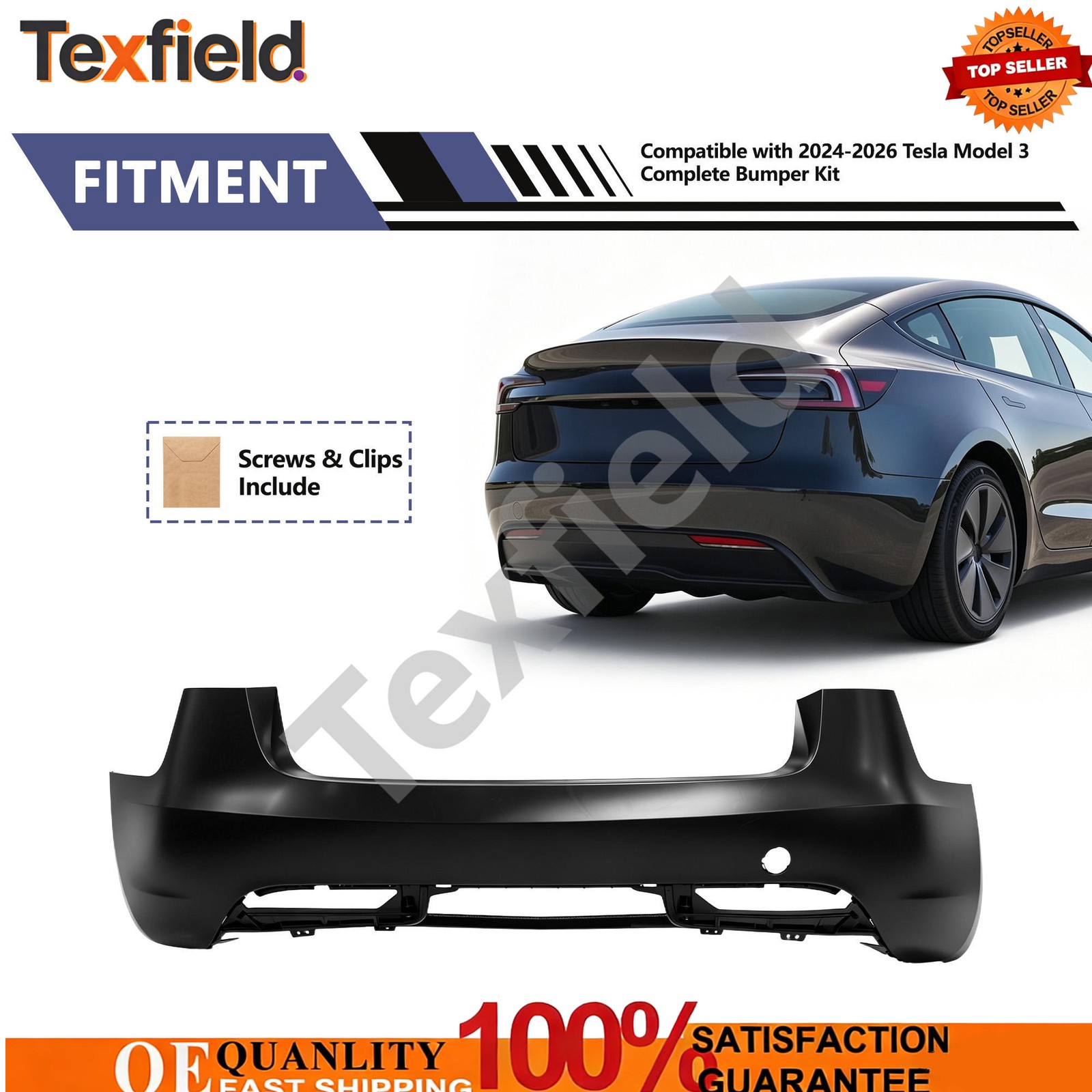 Rear 2013443-S0-D Fits Tesla Model 3 2023.9+ Bumper Cover