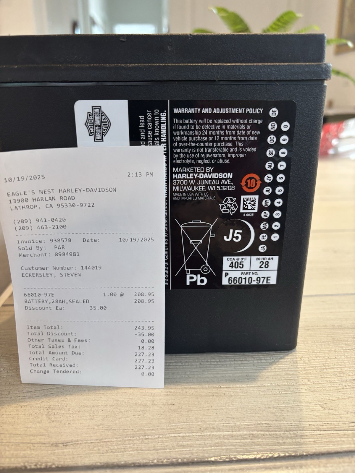 Genuine Brand New Harley Davidson 12 V AGM Battery Part 66010-97E