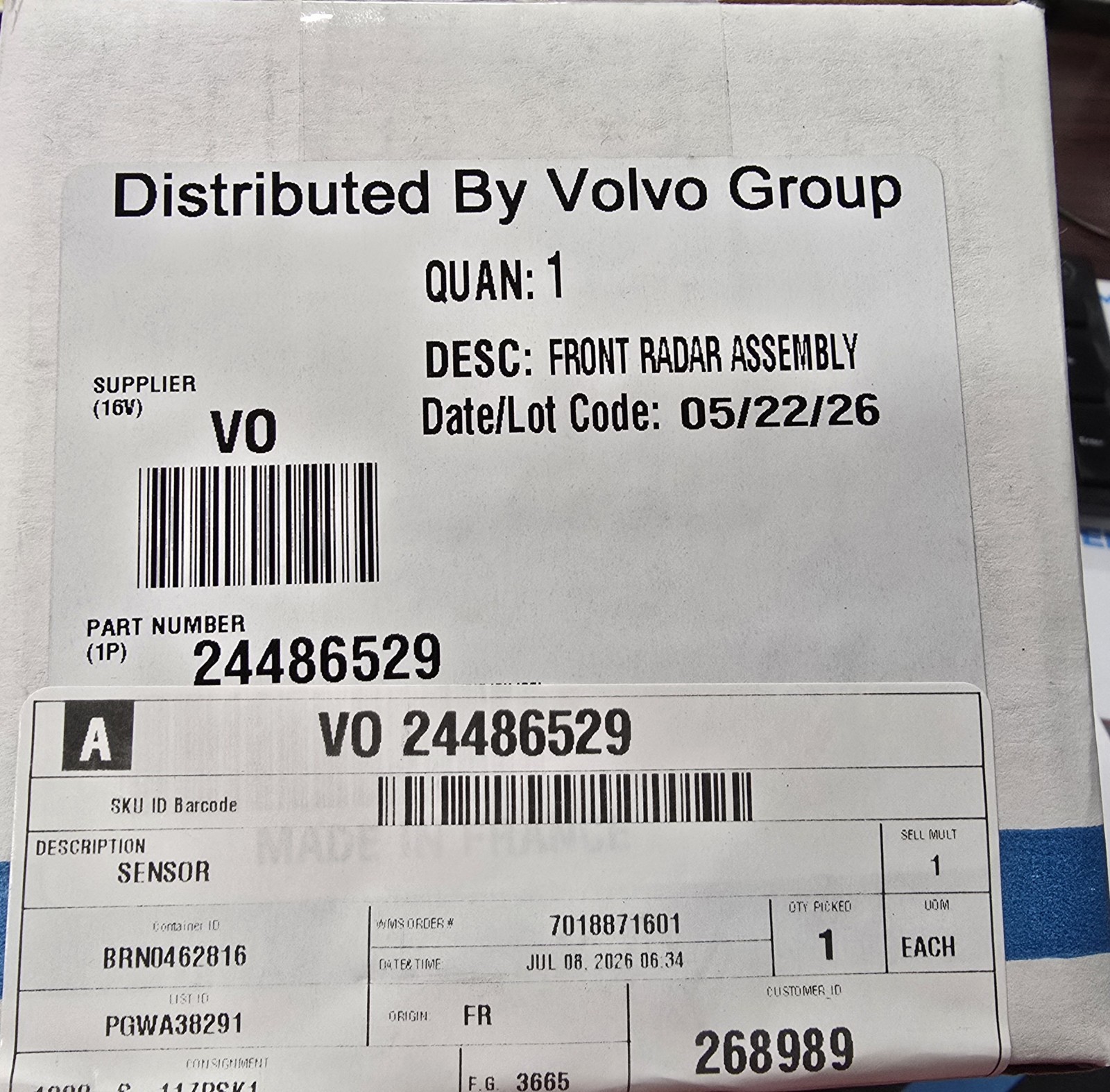 Part #24486529 Volvo Front Radar Sensor