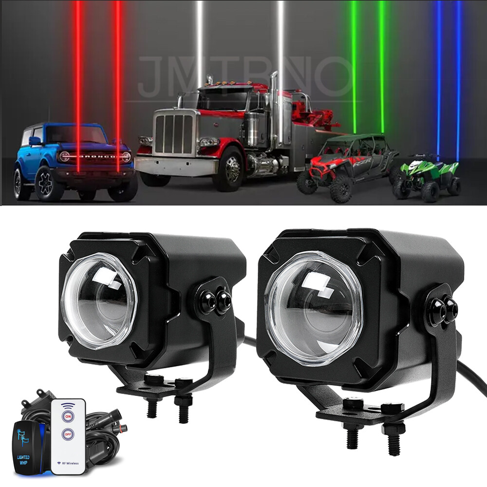 Pair Laser RGB LED Whip Lights Remote Offroad Marine Boat UTV ATV Sky Tracer