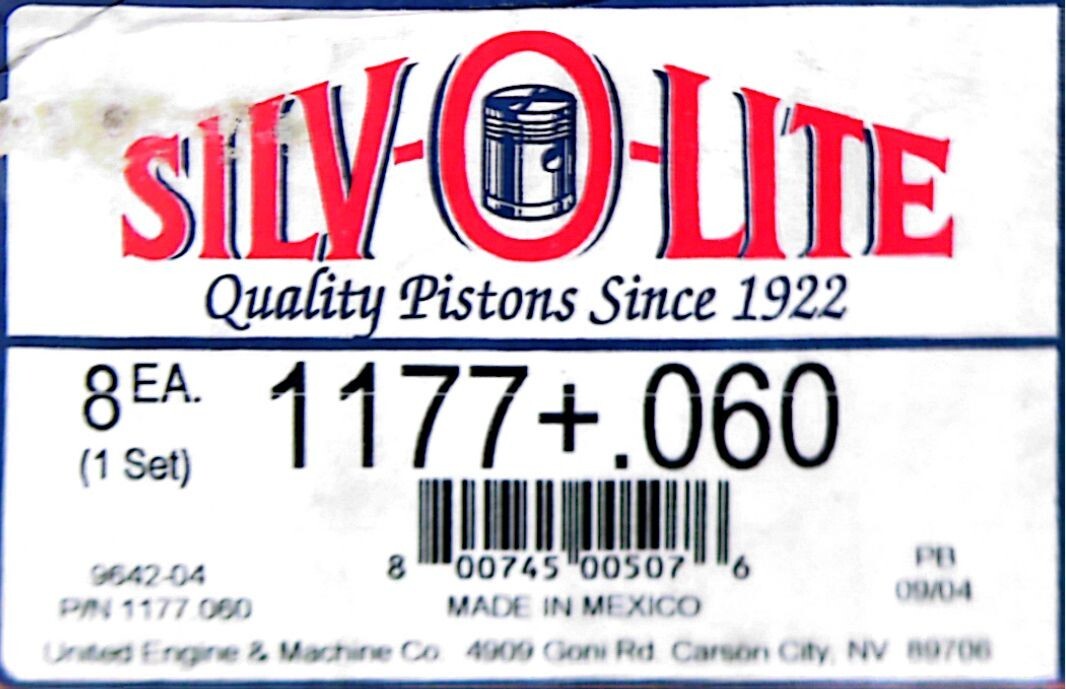 Silv-o-lite 1177 .060 Piston Set of 8. Fits: V8 302 Ford (9-A1) Silv-o-lite 1177 .060 Piston Set of 8. Fits: V8 302 Ford (9-A1)