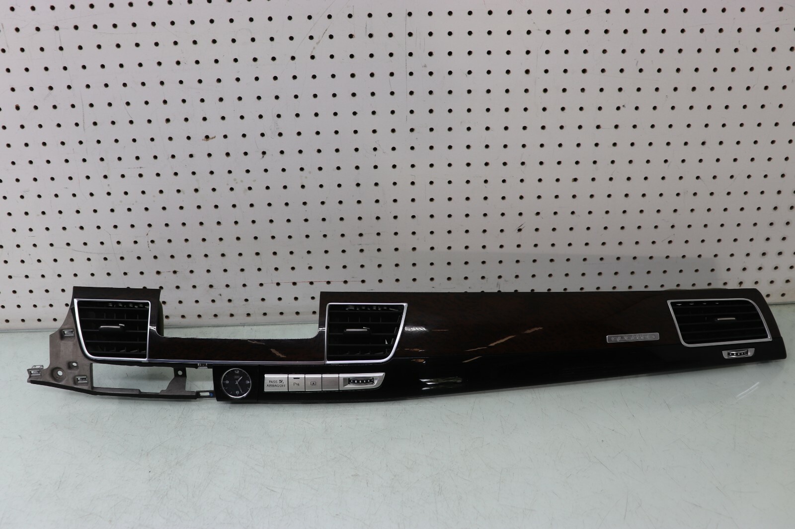  12 AUDI A8L A8 D4 DASH CENTER WOOD TRIM COVER PANEL W/ AIR VENT, CLOCK