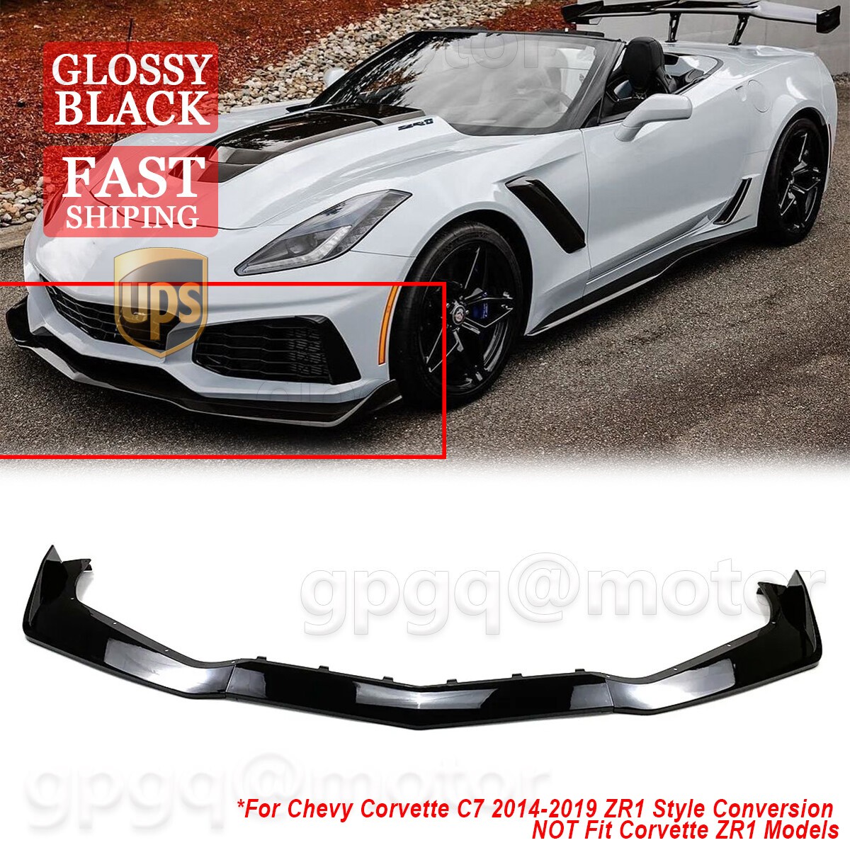 For Corvette 14-19 C7 ZR1 Conversion Black Front Bumper Lip Spoiler Replacement