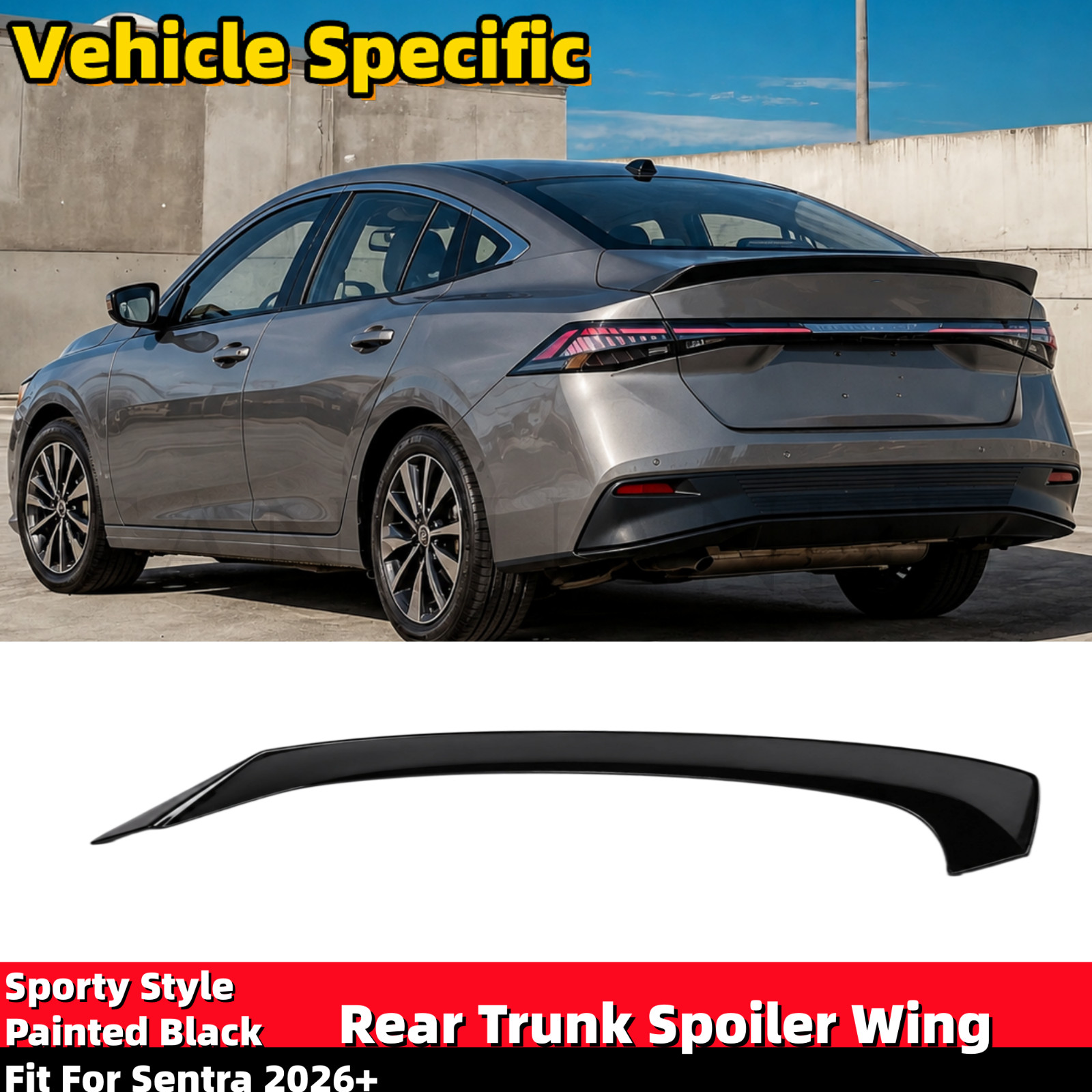 Fit For Nissan Sentra 2026 2027 9th Gen Rear Trunk Lip Spoiler Wing Gloss Black