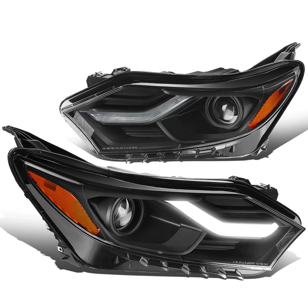 Fit 18-21 Chevy Equinox Black/ Amber Projector Headlights Head Lamps w/ LED DRL