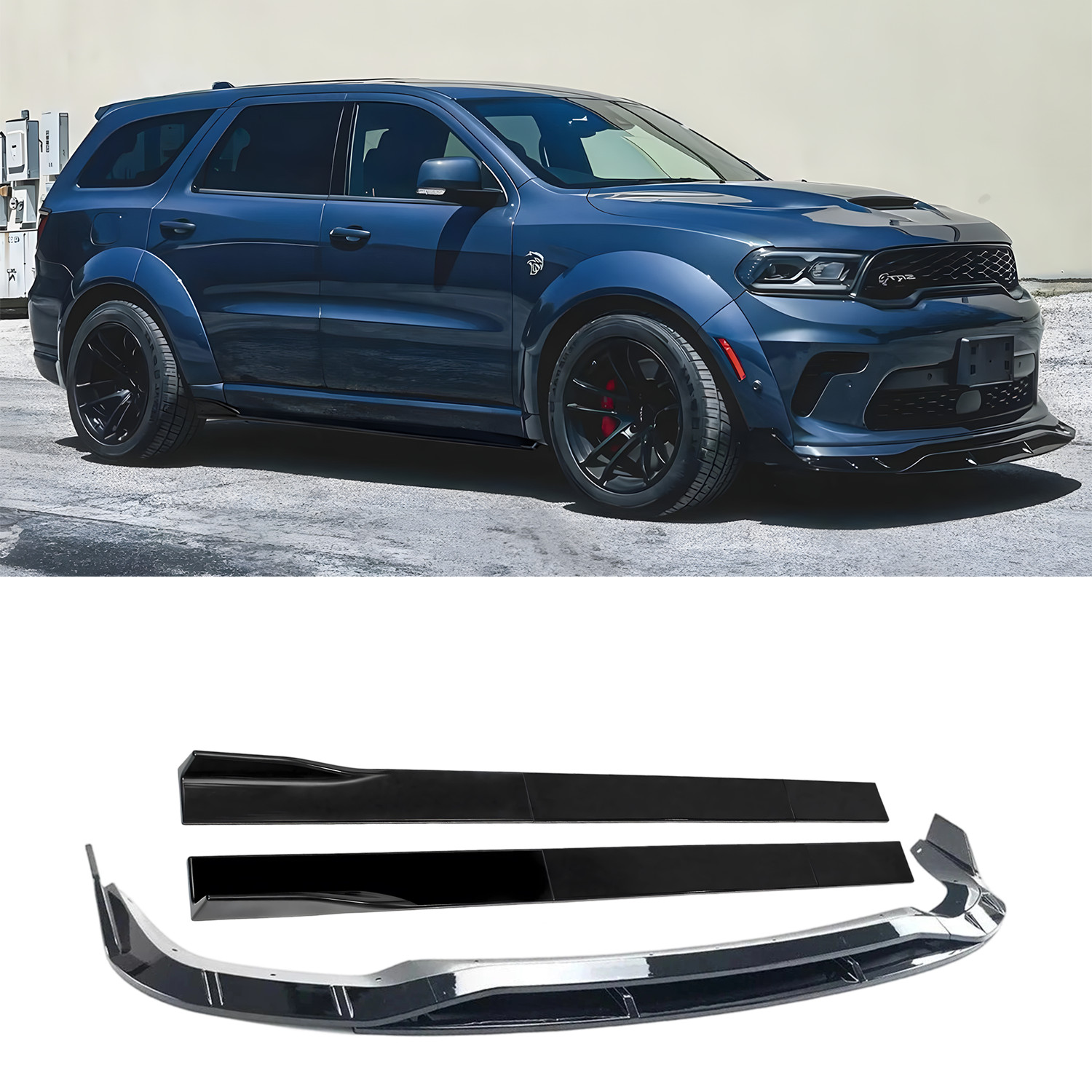 For 2021-26 Dodge Durango SRT Hellcat Black Front Bumper Lip Side Skirt Body Kit