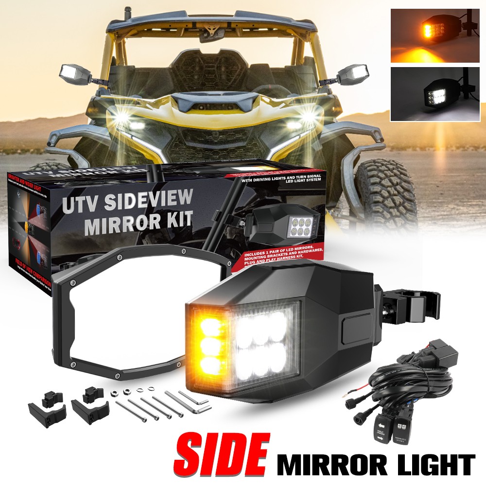 UTV Rear View Side Mirrors w/Turn Signal Light 1.75