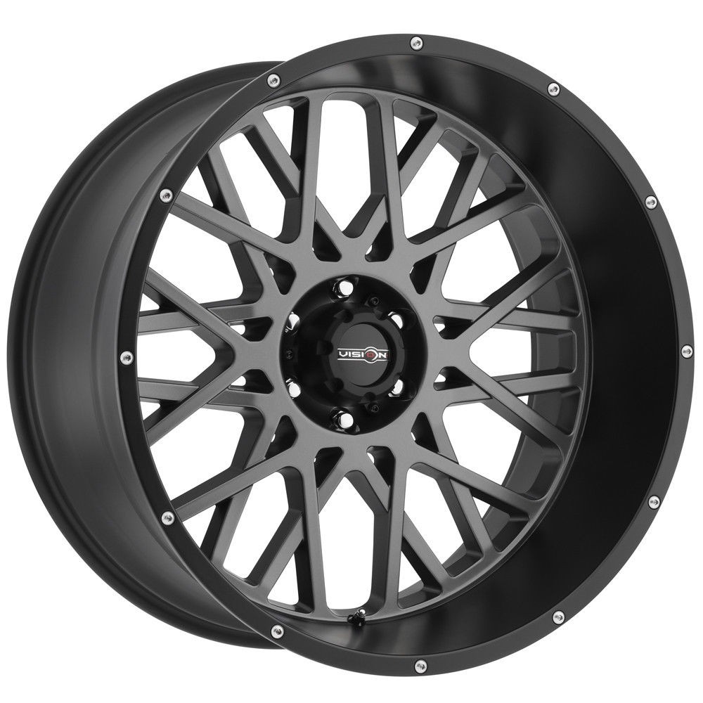 One 20x12 Vision 412 Rocker 8x6.5/8x165.1 -51 Gunmetal Black Lip Wheel Rim 125.2