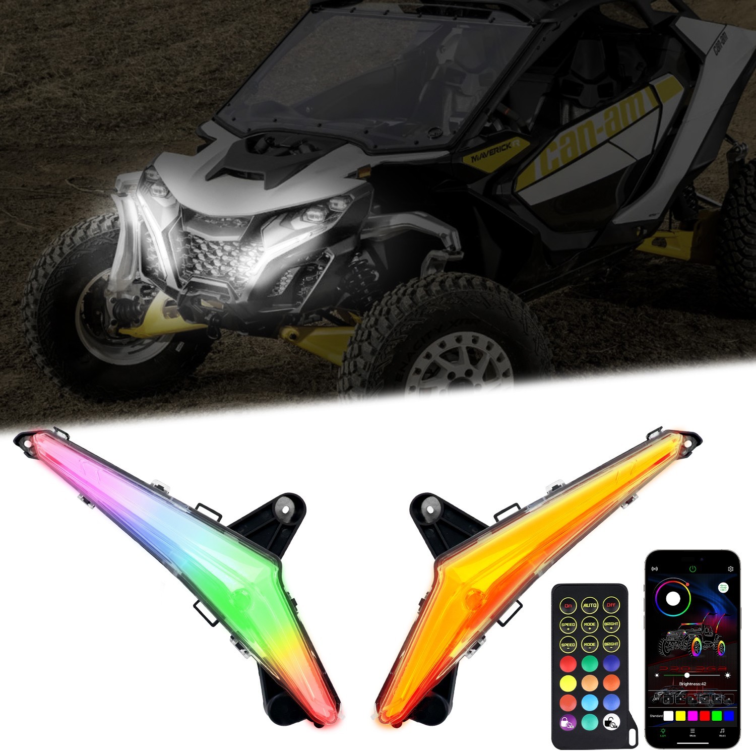 RGB White Front LED Turn Signal Fang Lights DRL for Can-Am Maverick R 2024-2026