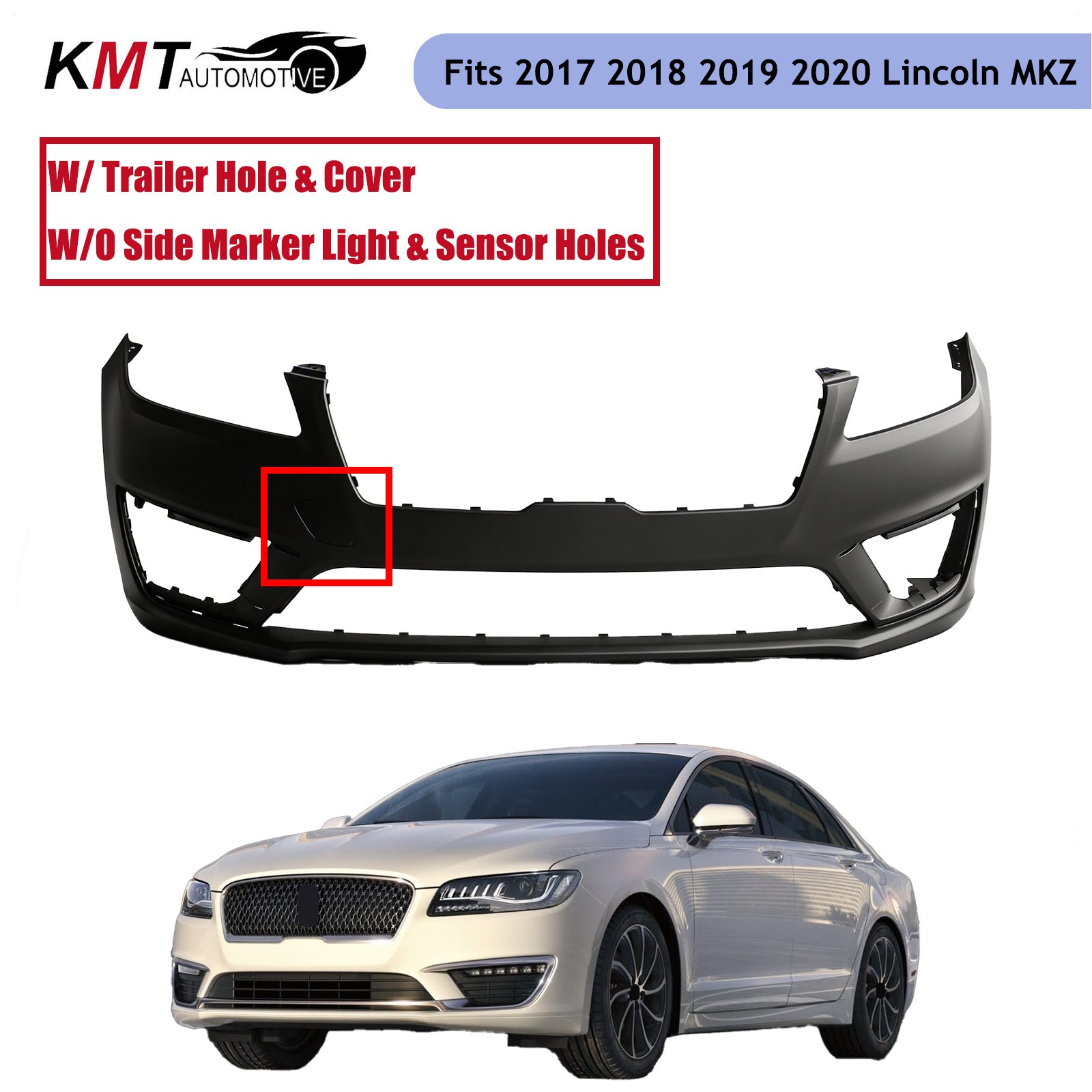 Fits 2017 2018 2019 2020 Lincoln MKZ Primed New Front Bumper Cover FO1000737