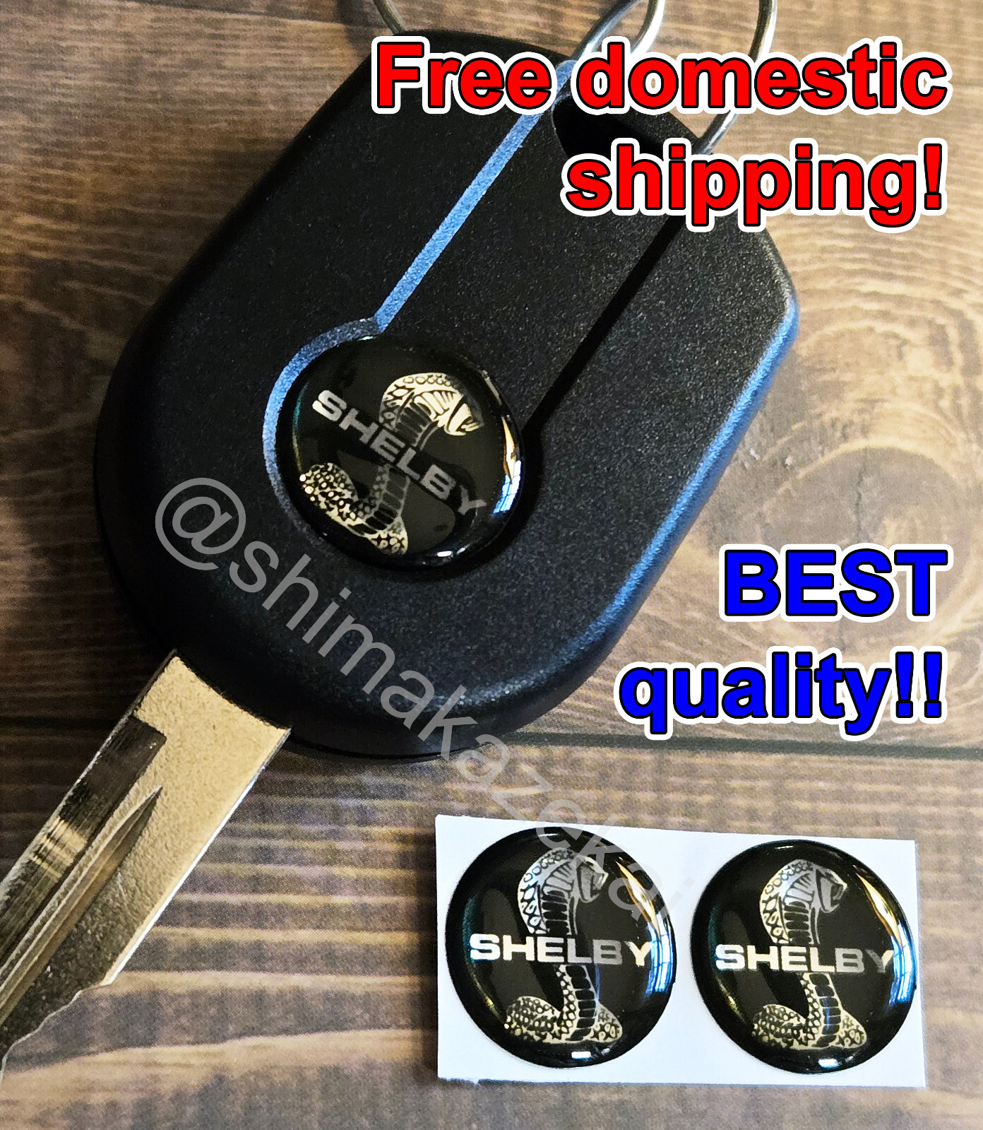 2x LOGO Ford Mustang SVT Shelby Cobra black key FOB emblem, 16mm resin sticker