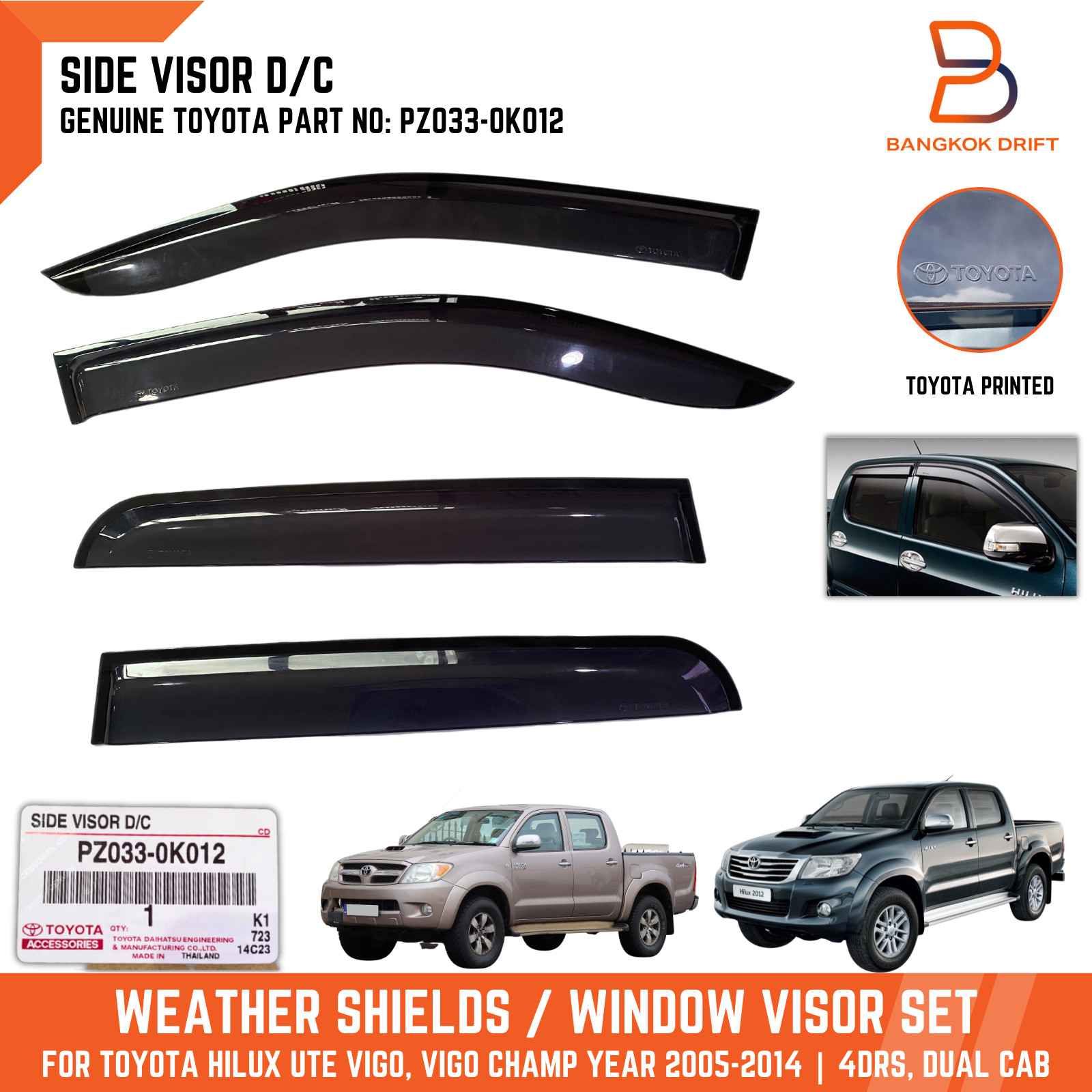 SIDE VISOR RAIN SHIELD WIND DEFLECTOR GUARD FOR TOYOTA HILUX VIGO CHAMP DUAL CAB