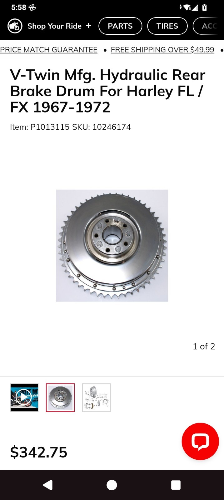 V-Twin Mfg. Hydraulic Rear Brake Drum For Harley FL / FX V-Twin Mfg. Hydraulic Rear Brake Drum For Harley FL / FX